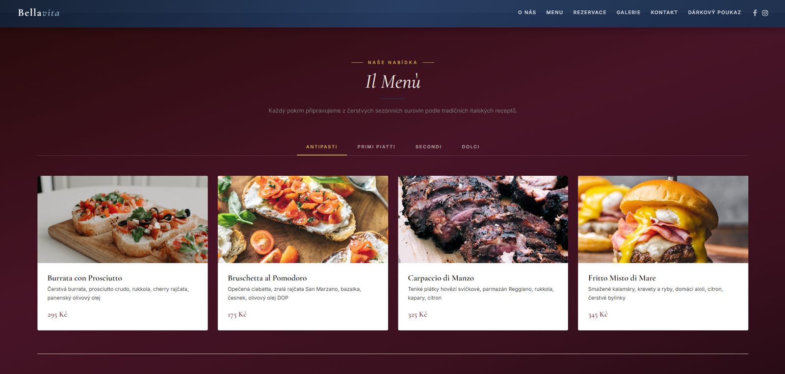Bellavita – menu sekce